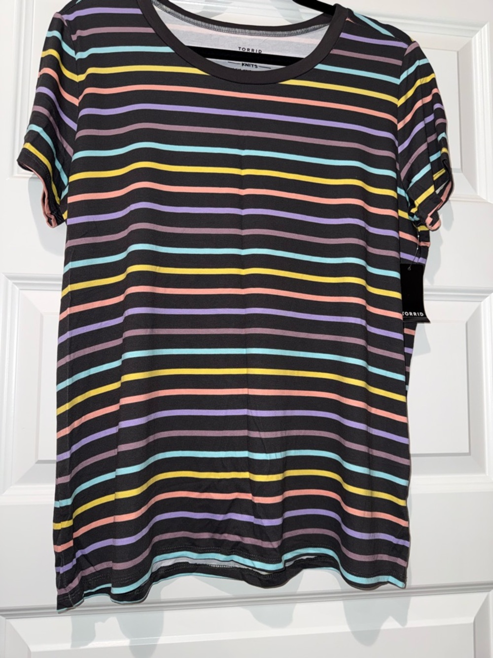 Torrid Dark Gray Tee with Pastel Stripe Accents